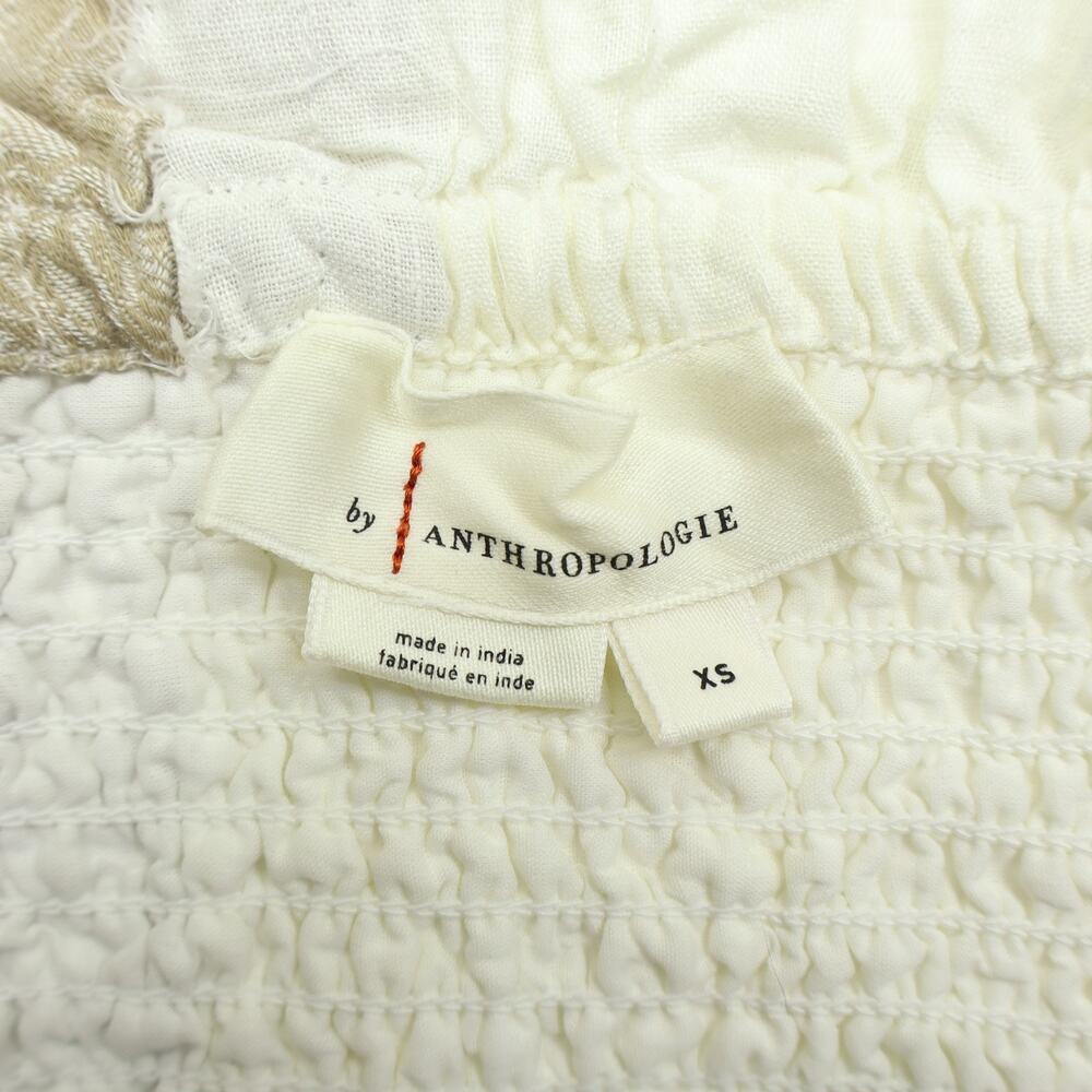 Anthropologie Women's Strapless Smocked Top White/Tan Sz XS - Picture 3 of 6